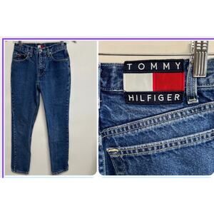 Early 90s TOMMY HILFIGER Jeans 26x29.5 Slim Big Patch Logo 1990s Denim Vintage